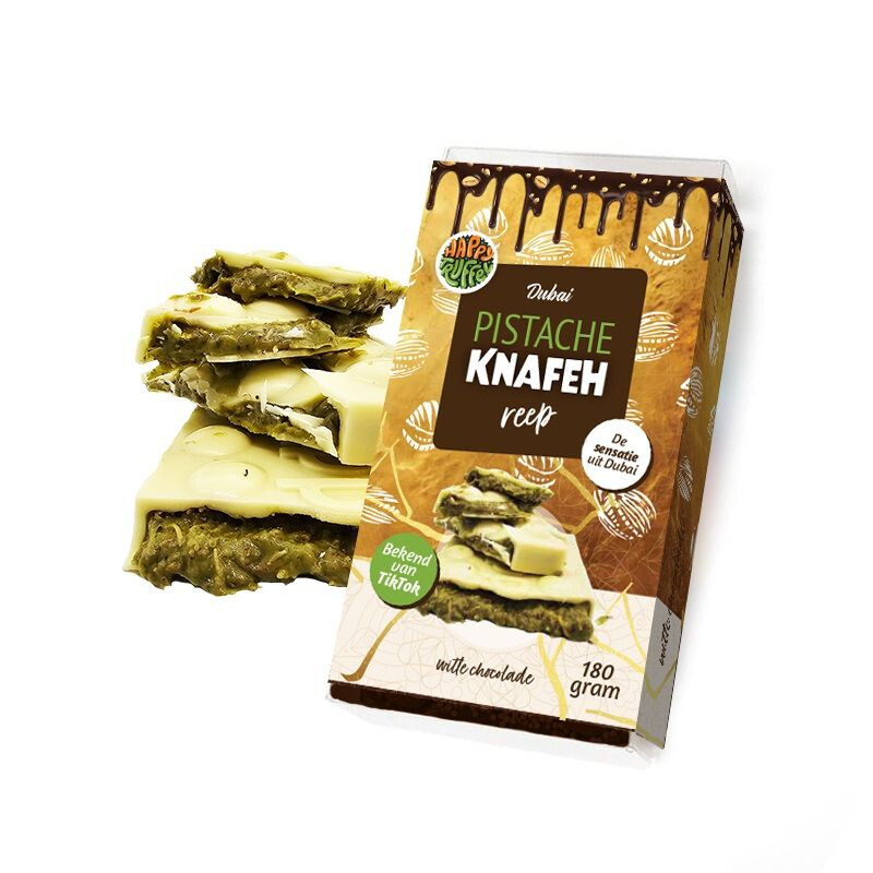 Pistache Knafeh chocoladereep; dé Dubai sensatie