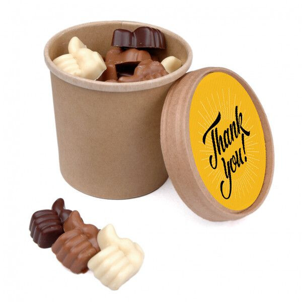 Bio beker met chocolade hartjes of duimpjes