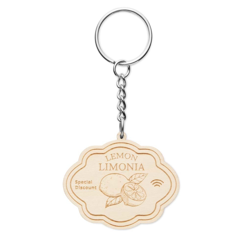 Houten NFC-sleutelhanger in eigen vorm